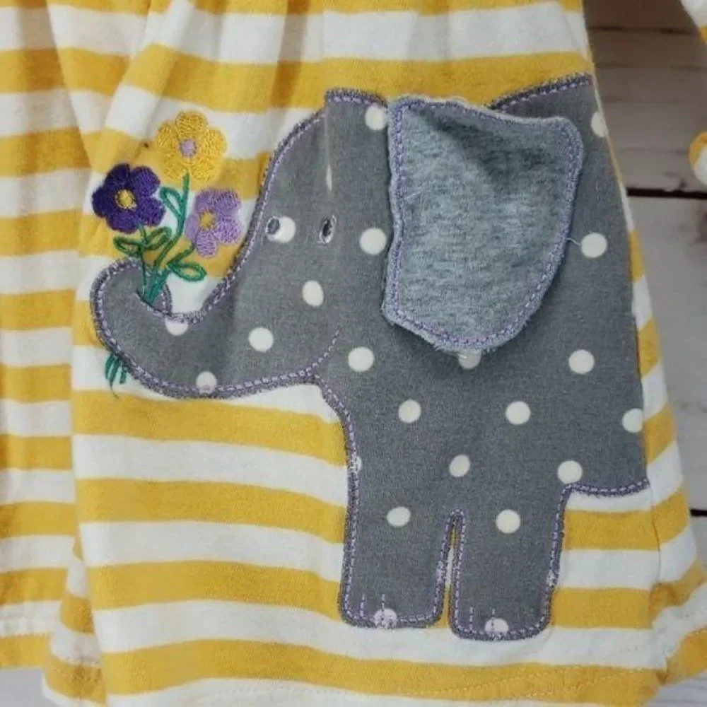 Good Lad Baby Girl Yellow & White Stripe Grey‎ Elephant Shirt Size 12 months